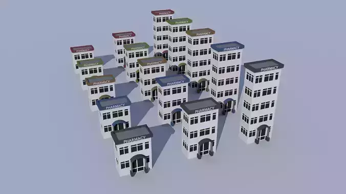 Cartoon Building Low Poly Building Commercial Pharmacy