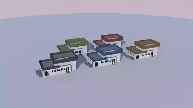 Cartoon Building Low Poly Building Commercial Supermarket