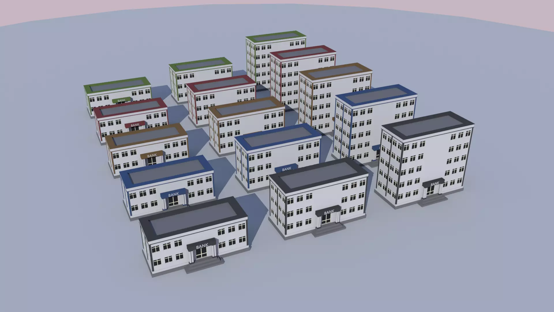 Cartoon Building Low Poly Building Commercial Bank Low-poly 3D model