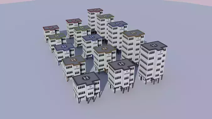 Cartoon Building Low Poly Building Commercial Hospital Low-poly 3D model