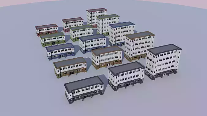 Cartoon Building Low Poly Building Commercial School Low-poly 3D model
