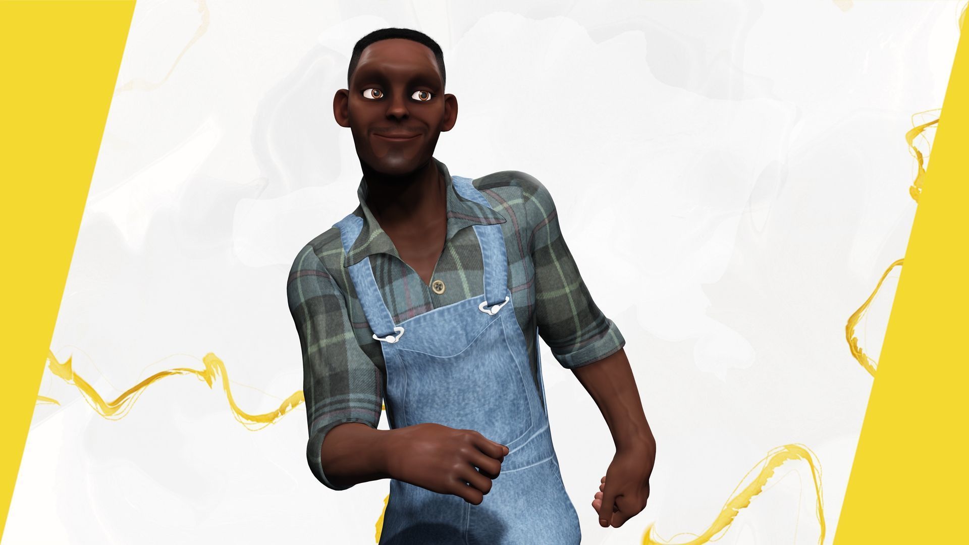 Farmer Cartoon Character in Overalls Artistic Realism Low-poly 3D model_14