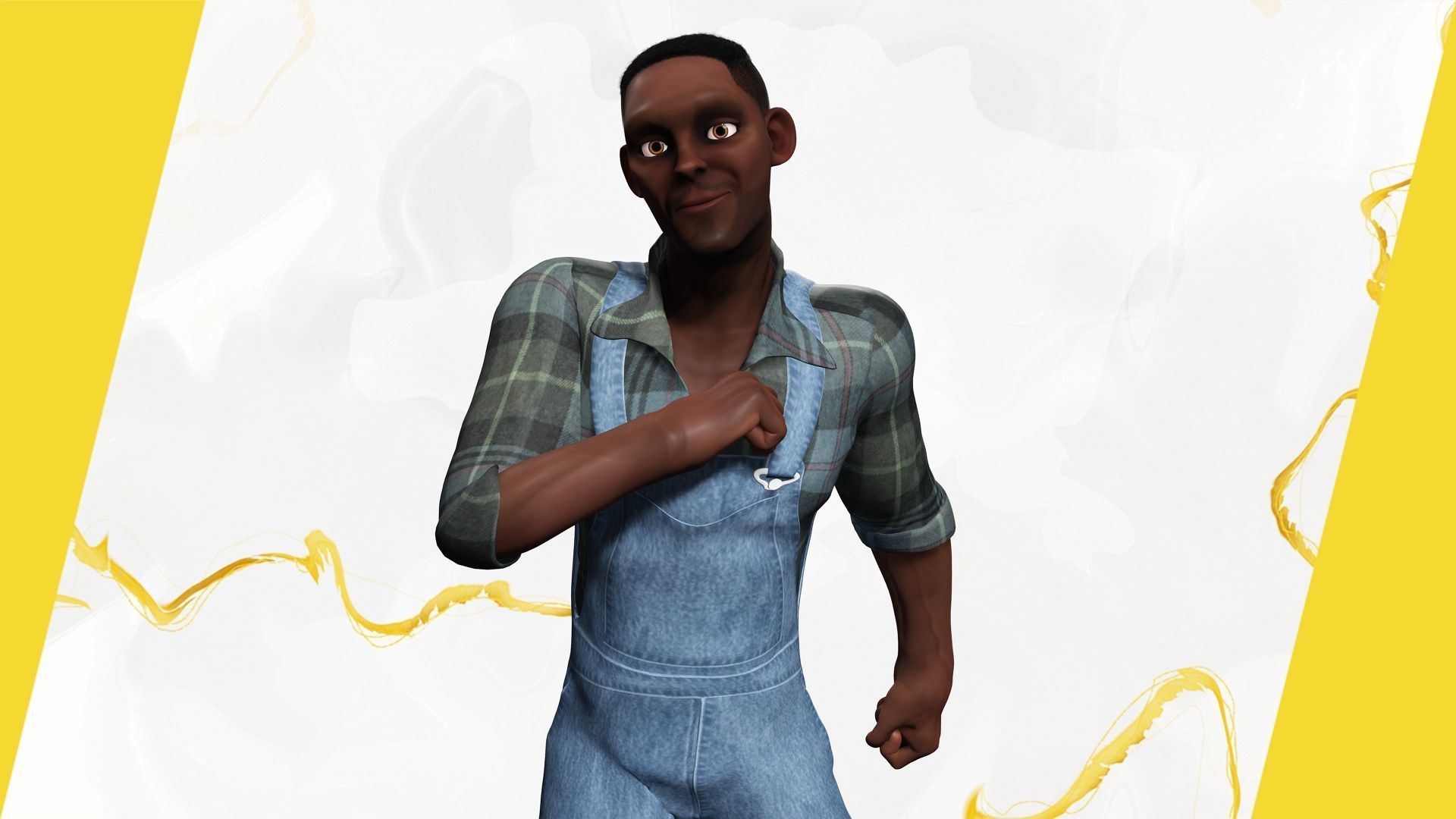 Farmer Cartoon Character in Overalls Artistic Realism Low-poly 3D model_11