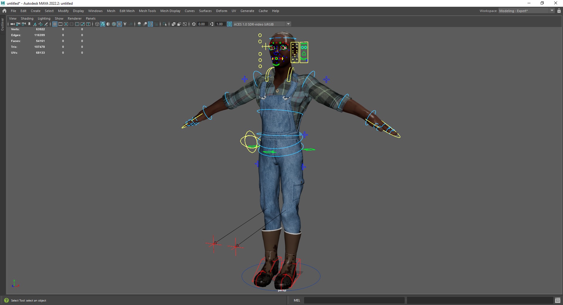 Farmer Cartoon Character in Overalls Artistic Realism Low-poly 3D model_23