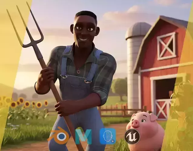 Farmer Cartoon Character in Overalls Artistic Realism Low-poly 3D model