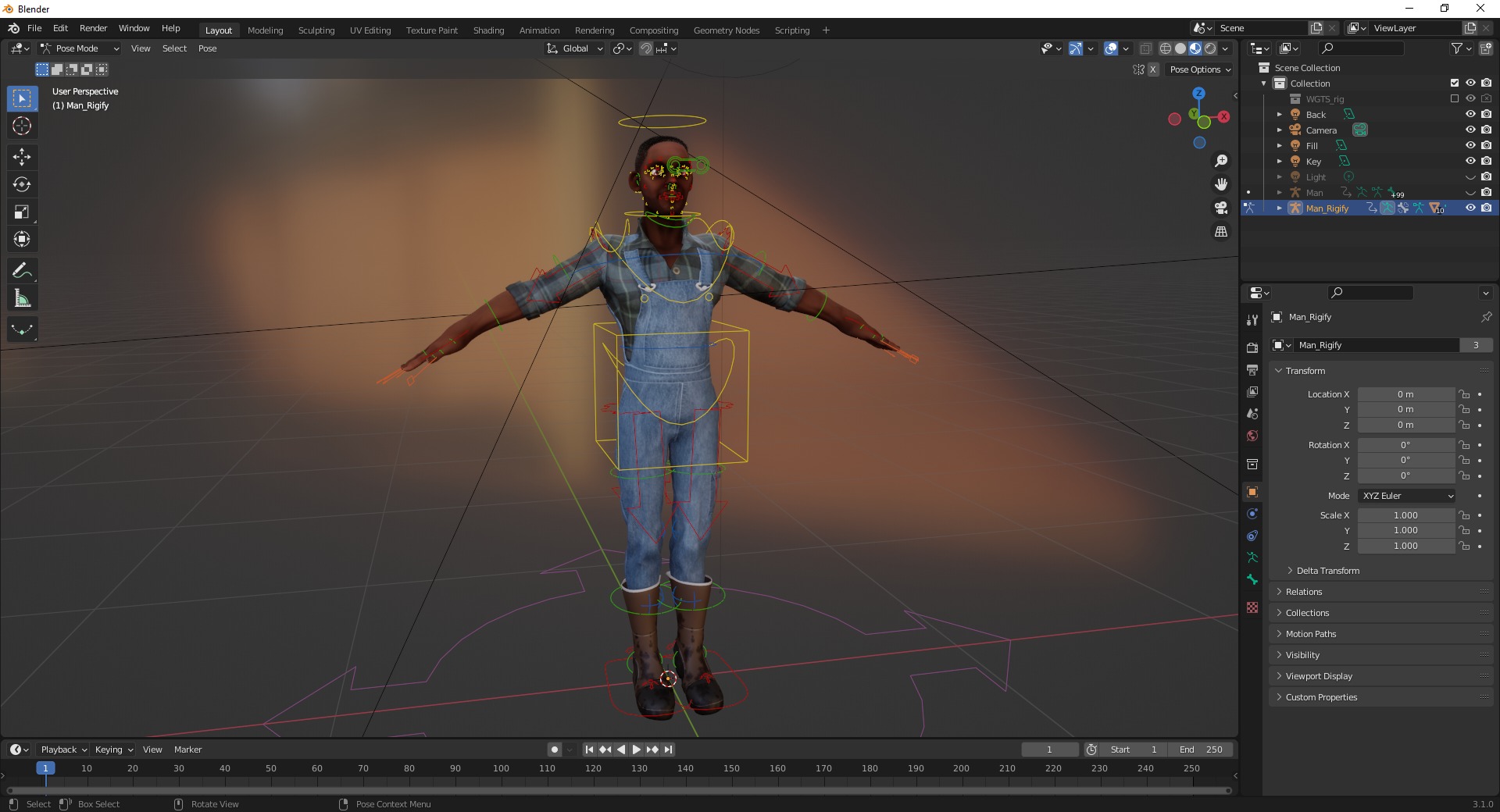 Farmer Cartoon Character in Overalls Artistic Realism Low-poly 3D model_20