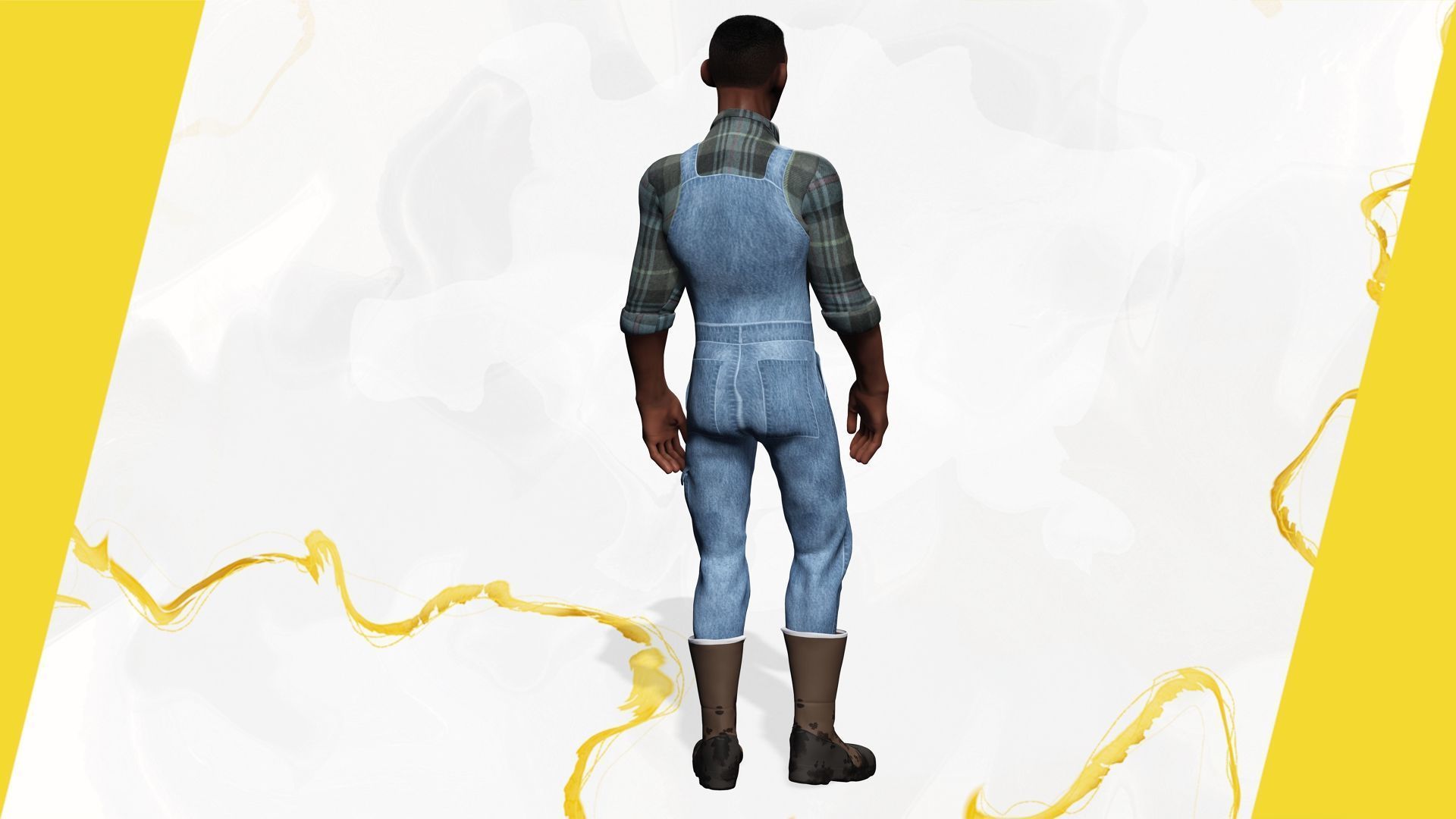 Farmer Cartoon Character in Overalls Artistic Realism Low-poly 3D model_15