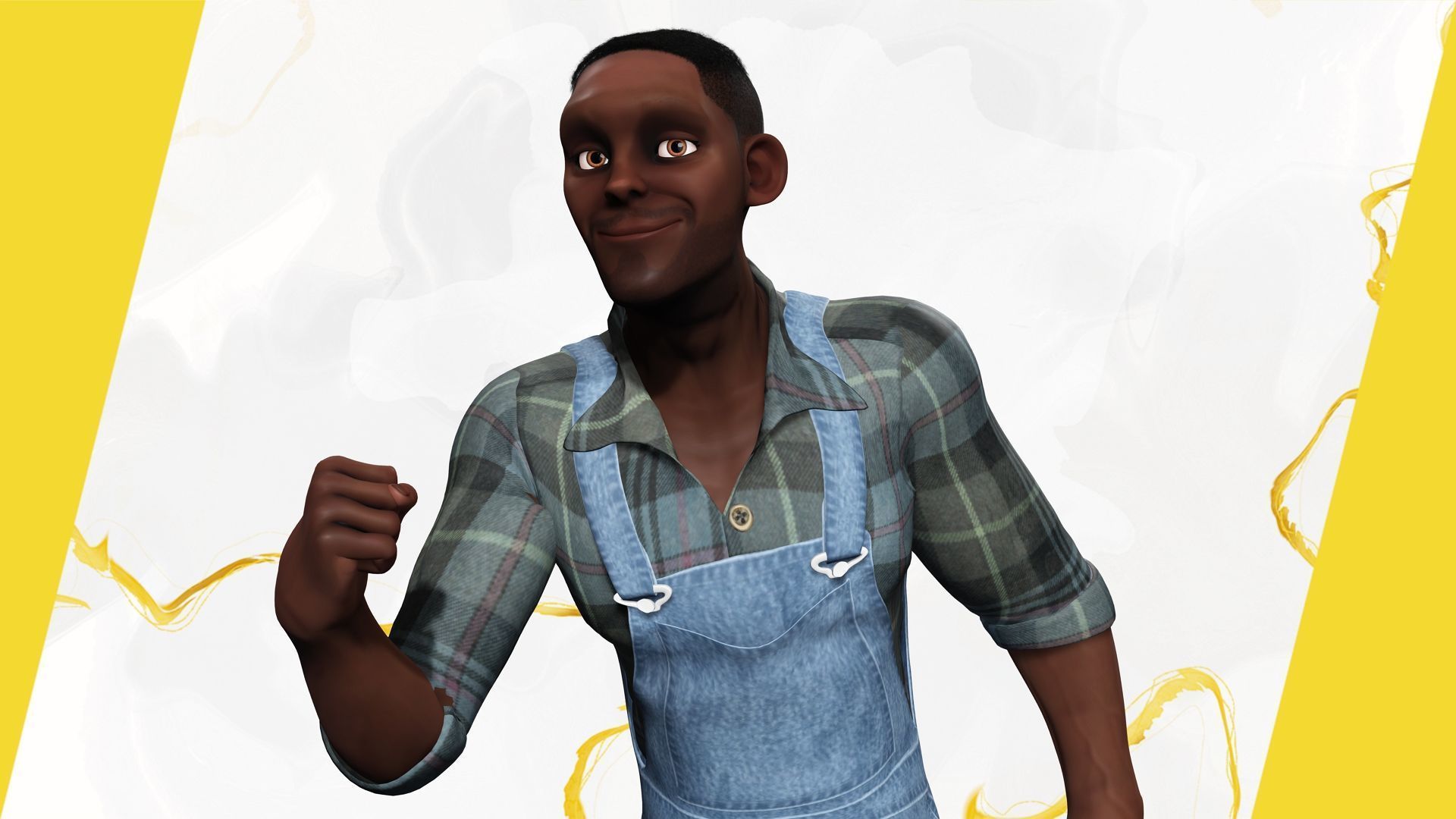 Farmer Cartoon Character in Overalls Artistic Realism Low-poly 3D model_7
