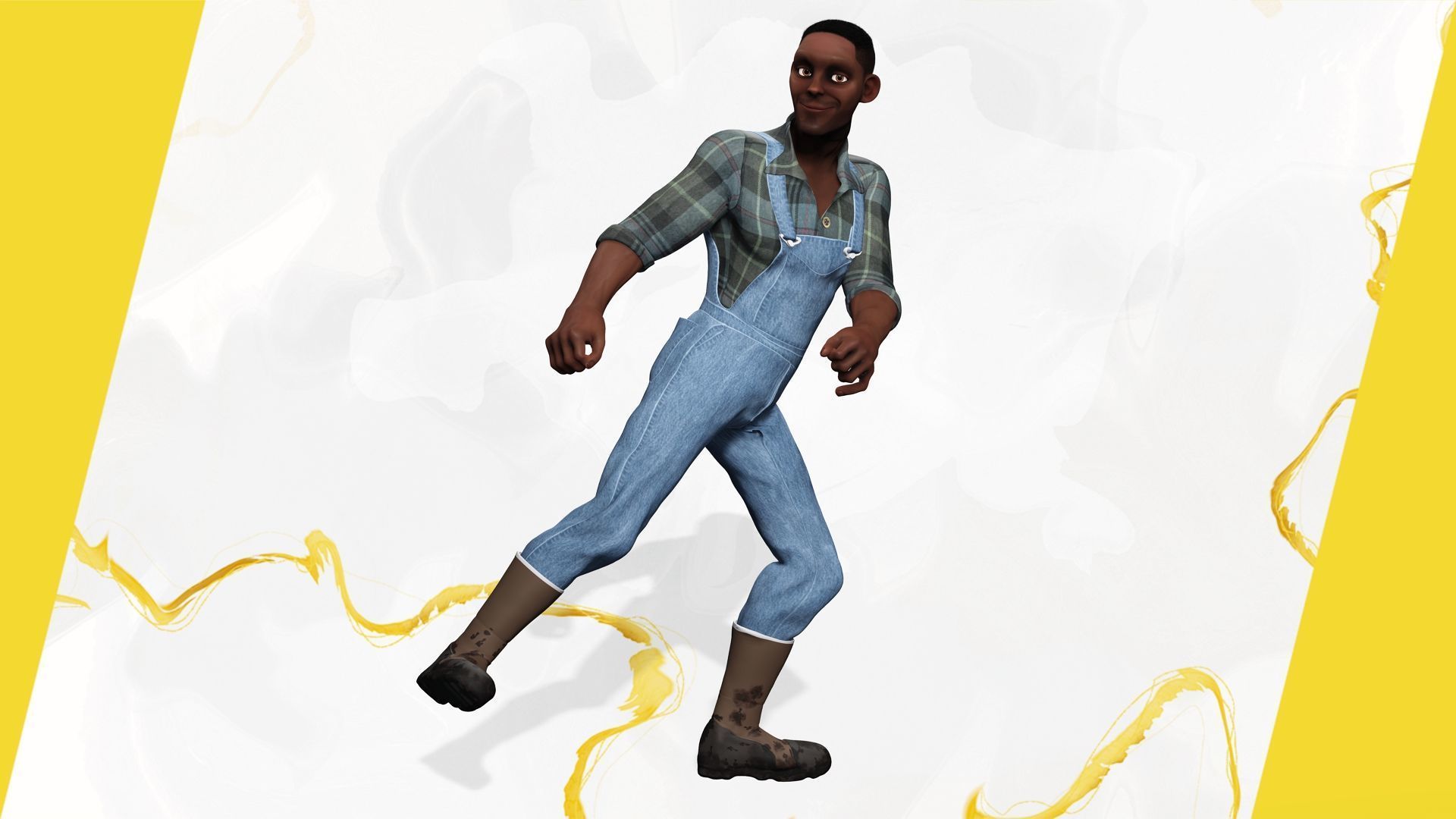 Farmer Cartoon Character in Overalls Artistic Realism Low-poly 3D model_13