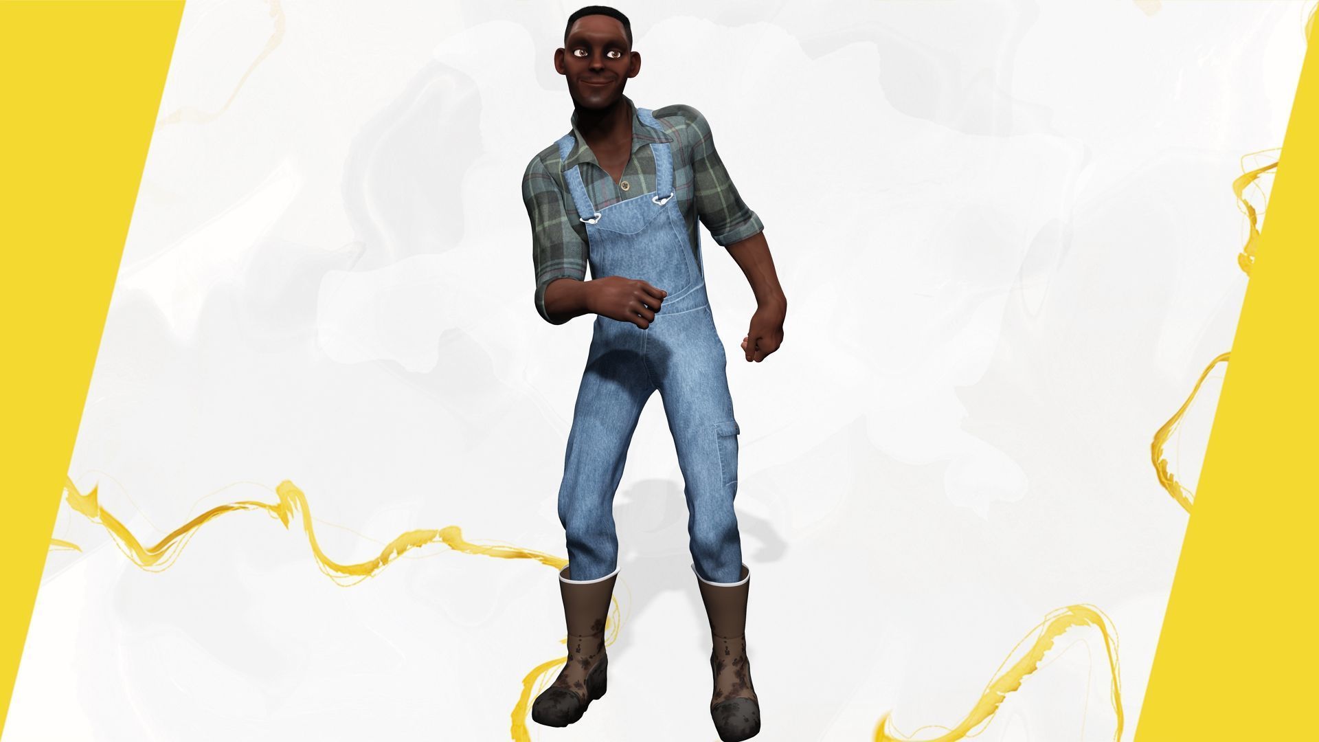 Farmer Cartoon Character in Overalls Artistic Realism Low-poly 3D model_12