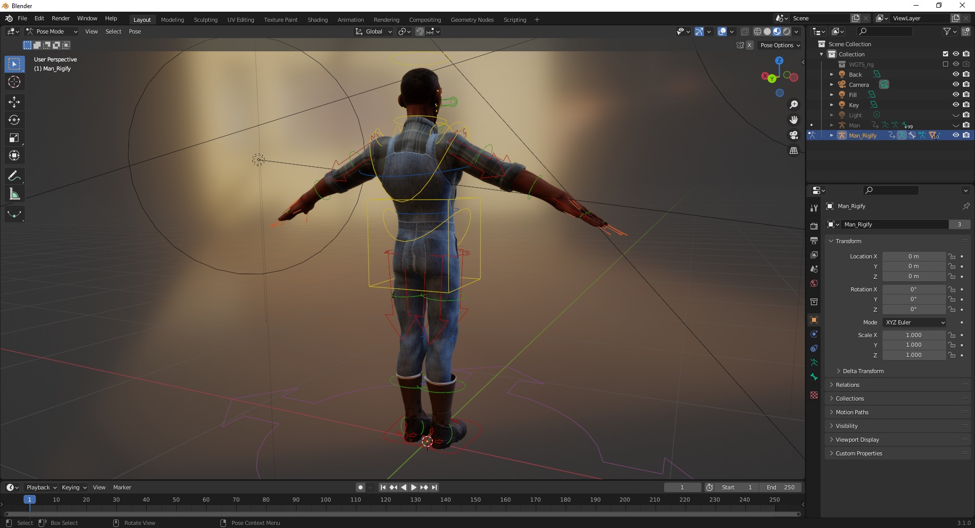 Farmer Cartoon Character in Overalls Artistic Realism Low-poly 3D model_21