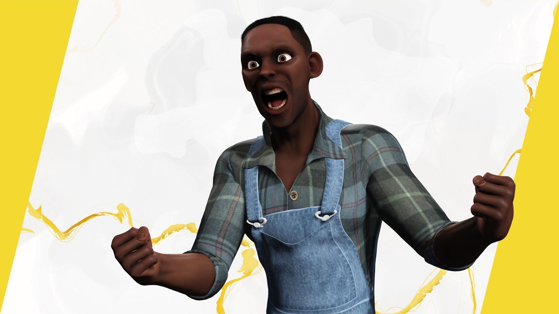Farmer Cartoon Character in Overalls Artistic Realism Low-poly 3D model_8