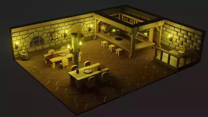 Medieval Tavern Low Poly