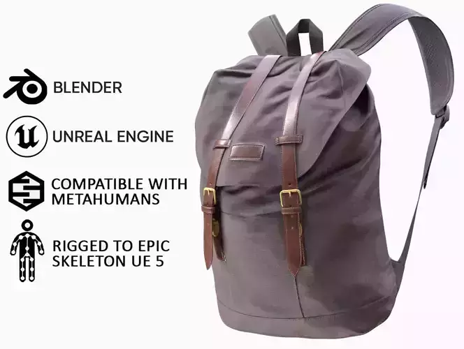 Backpack 56 - All MH Bodies and UE5 Skeletons - Rigged Low-poly 3D model