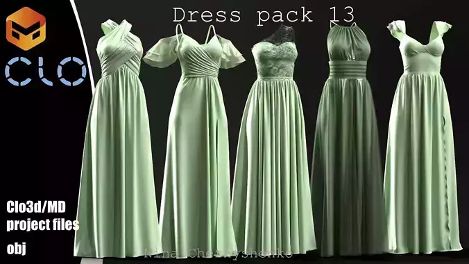Dress pack 13 - Marvelous Designer project and OBJ