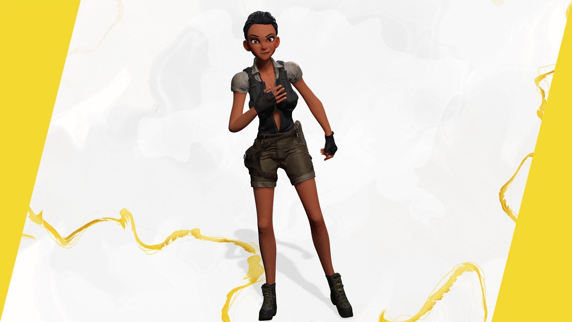 Explorer Adventurous Black Woman with Gear stylized figure Low-poly 3D model_7