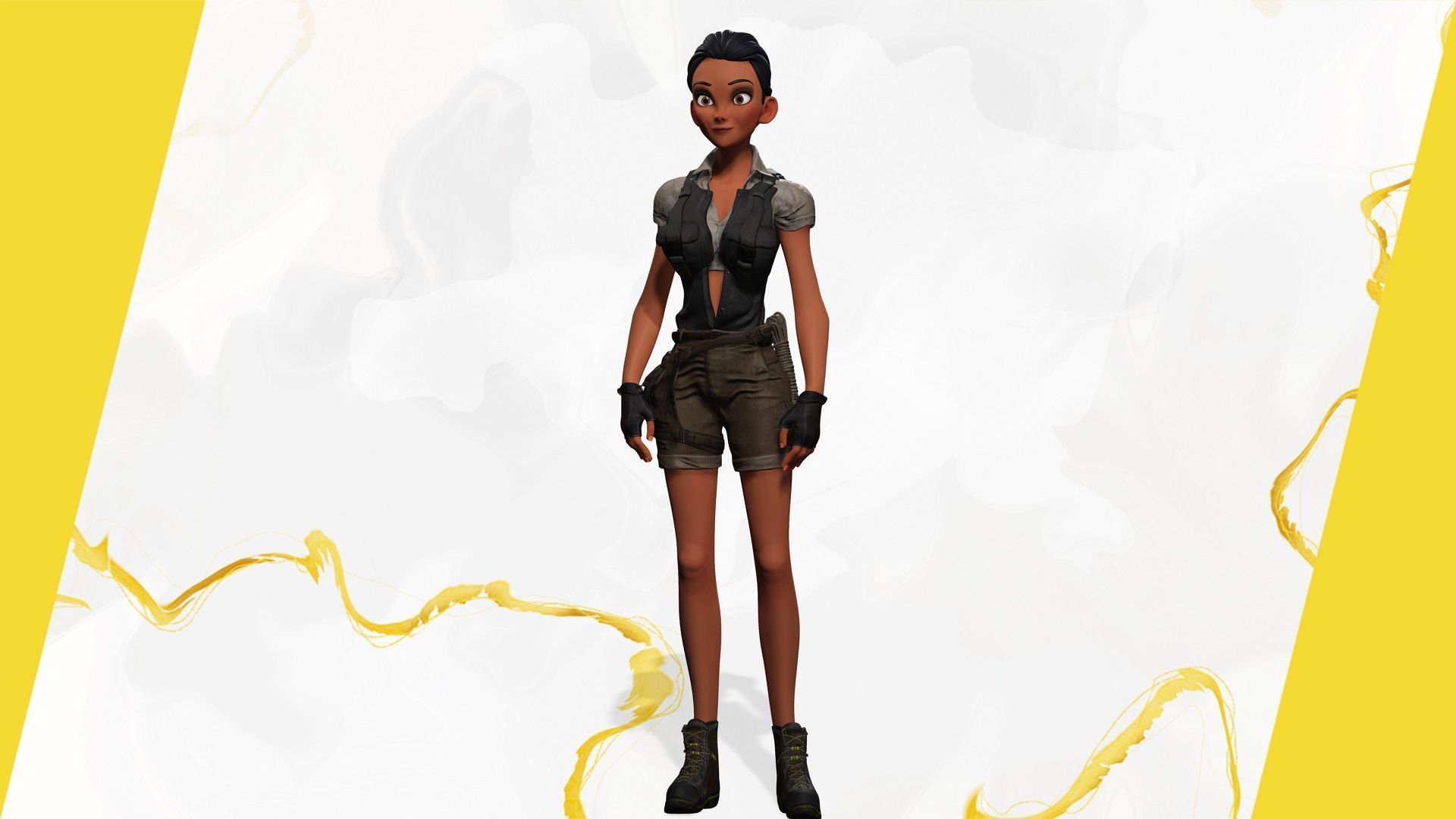 Explorer Adventurous Black Woman with Gear stylized figure Low-poly 3D model_15