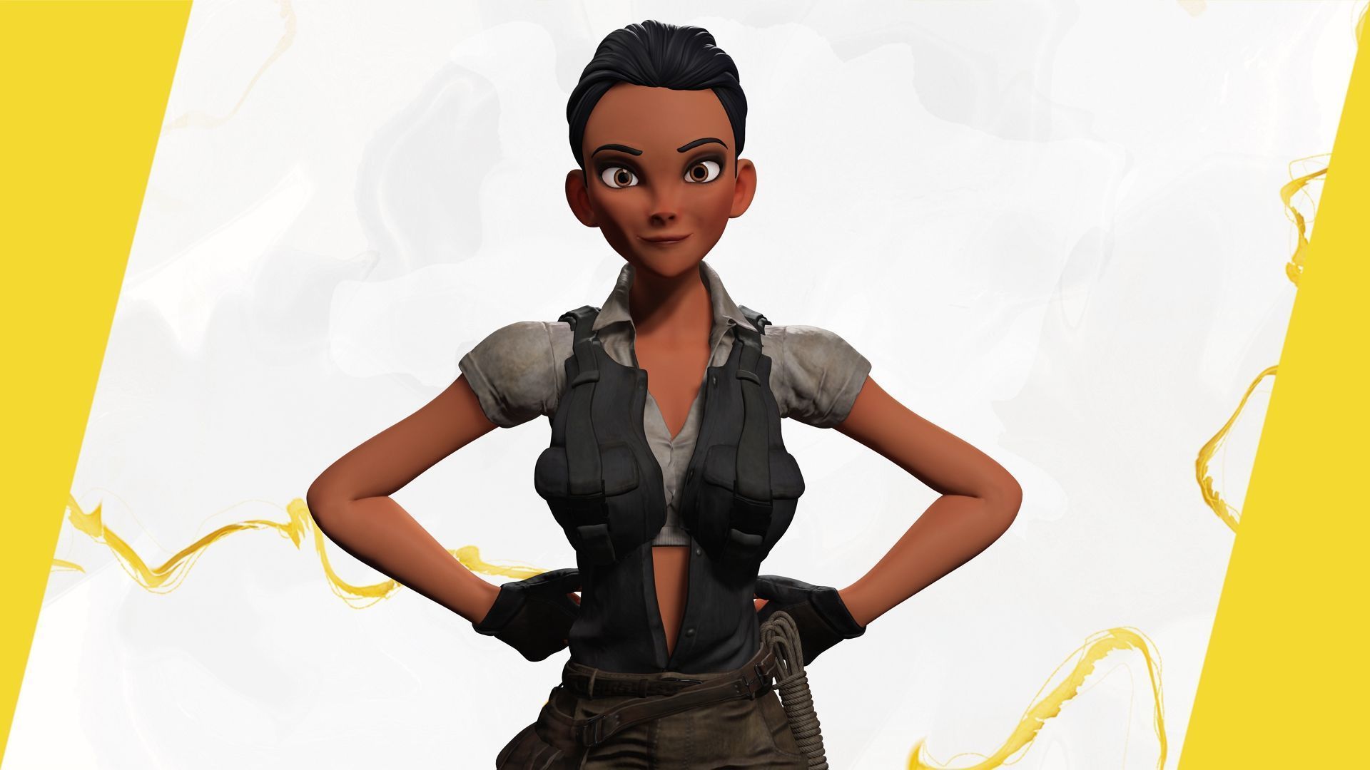 Explorer Adventurous Black Woman with Gear stylized figure Low-poly 3D model_16