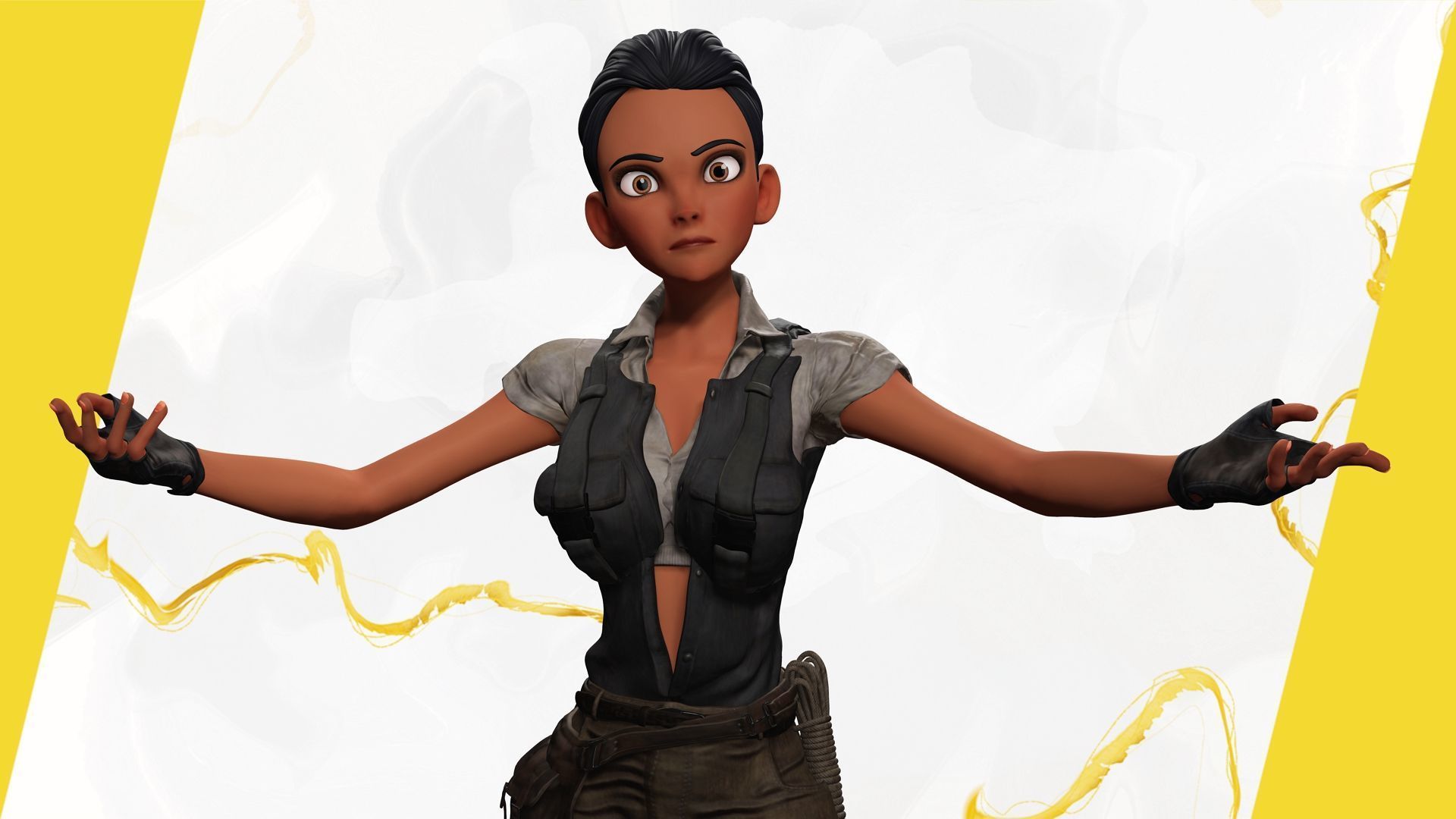 Explorer Adventurous Black Woman with Gear stylized figure Low-poly 3D model_13