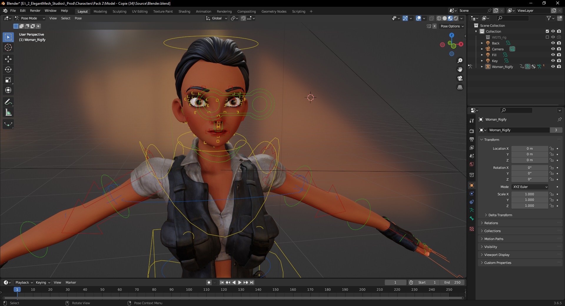 Explorer Adventurous Black Woman with Gear stylized figure Low-poly 3D model_19