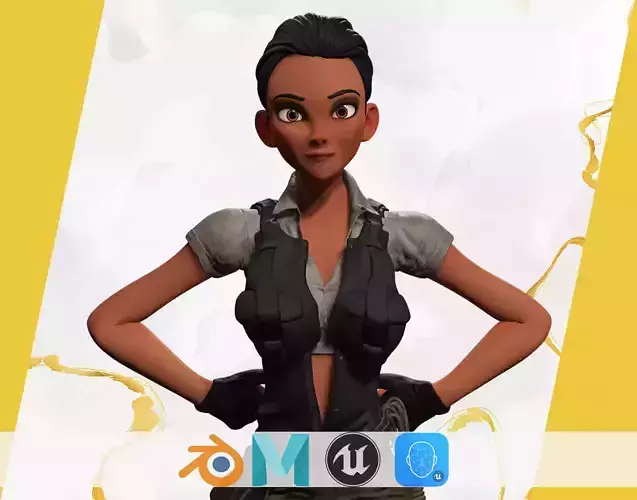 Explorer Adventurous Black Woman with Gear stylized figure Low-poly 3D model