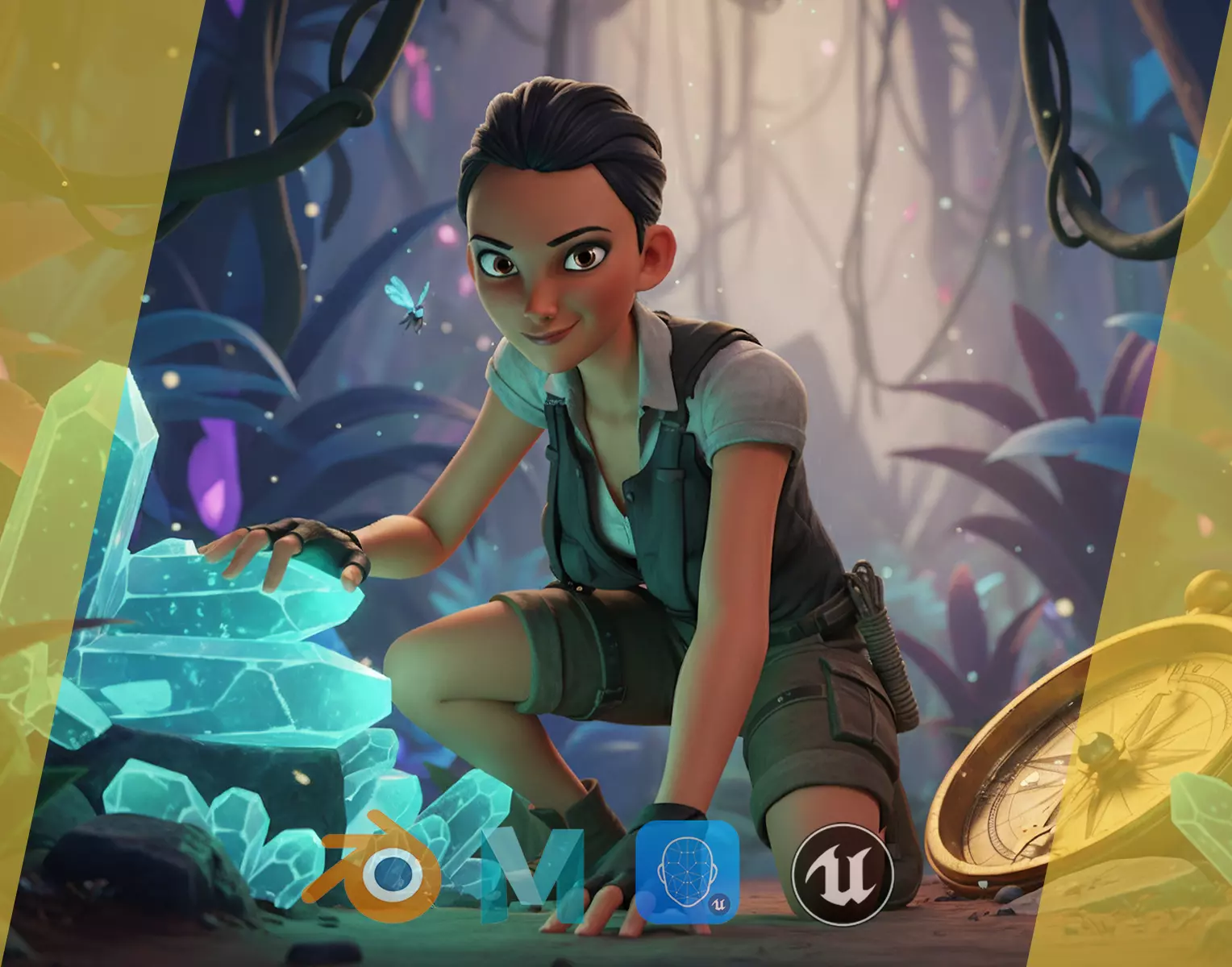 Explorer Adventurous Black Woman with Gear stylized figure Low-poly 3D model_0