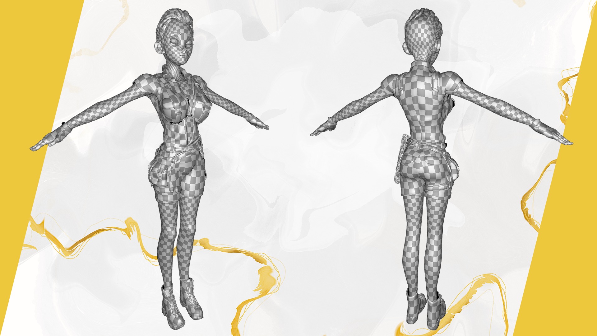 Explorer Adventurous Black Woman with Gear stylized figure Low-poly 3D model_29