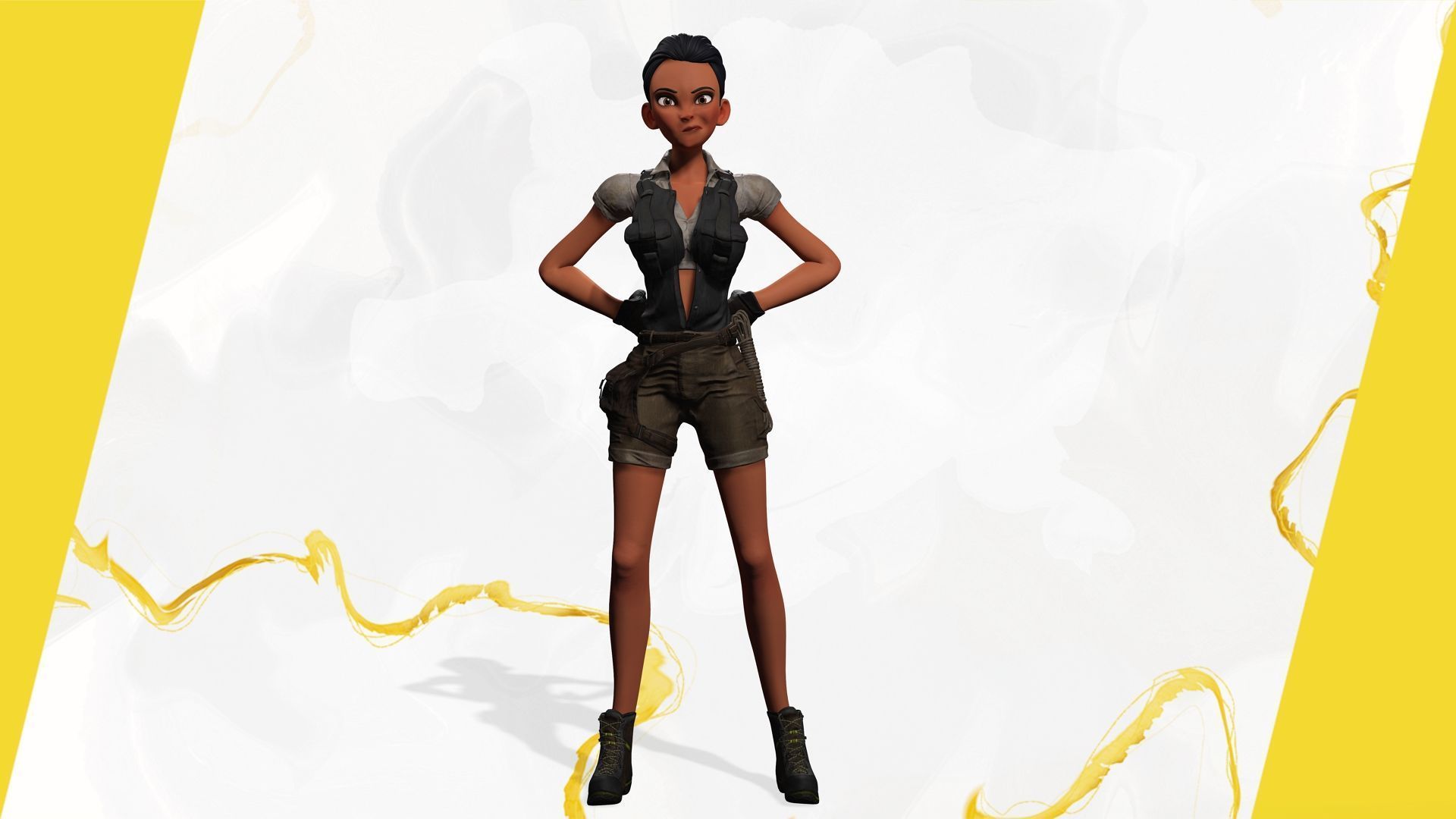 Explorer Adventurous Black Woman with Gear stylized figure Low-poly 3D model_11