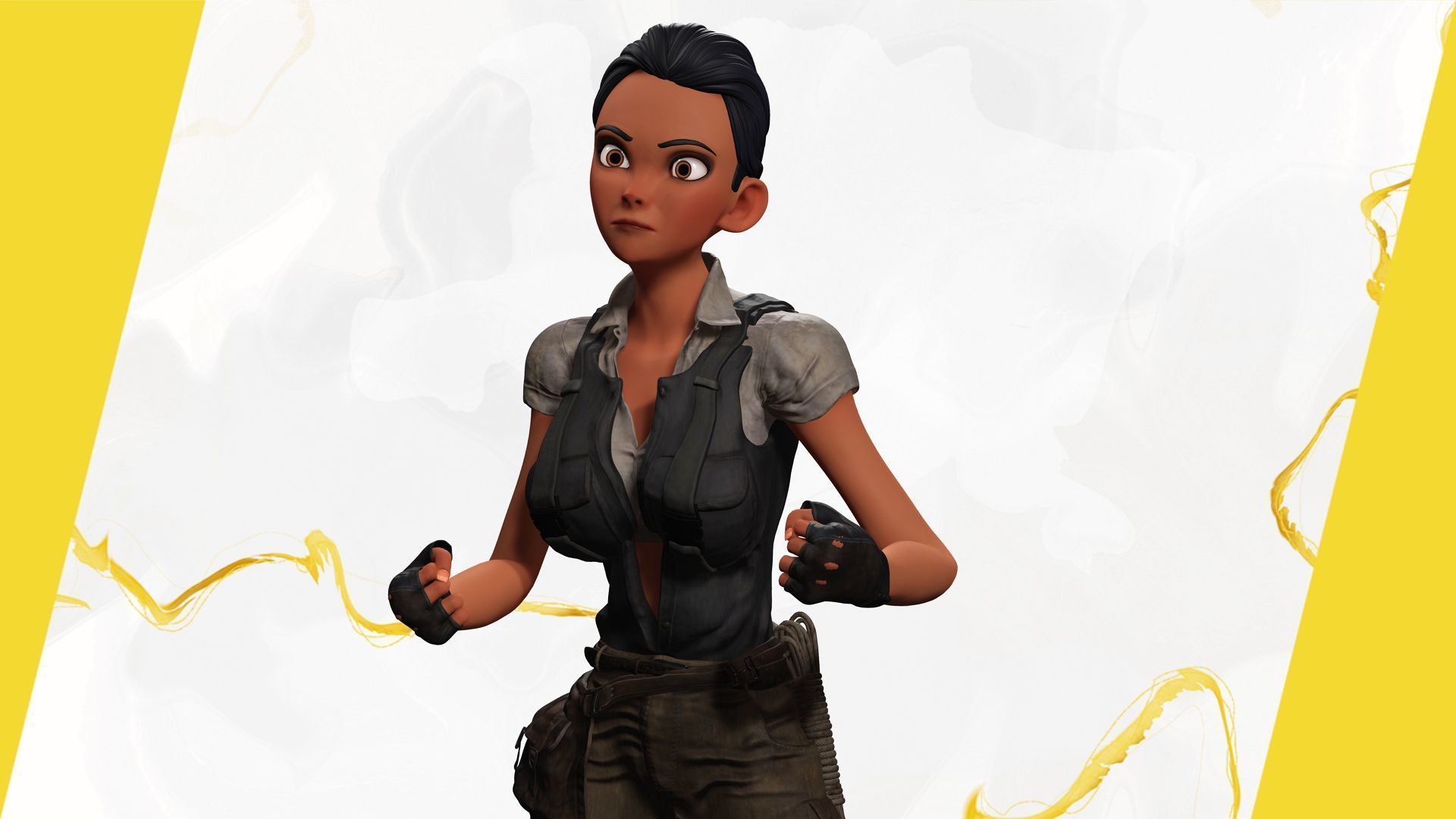 Explorer Adventurous Black Woman with Gear stylized figure Low-poly 3D model_8