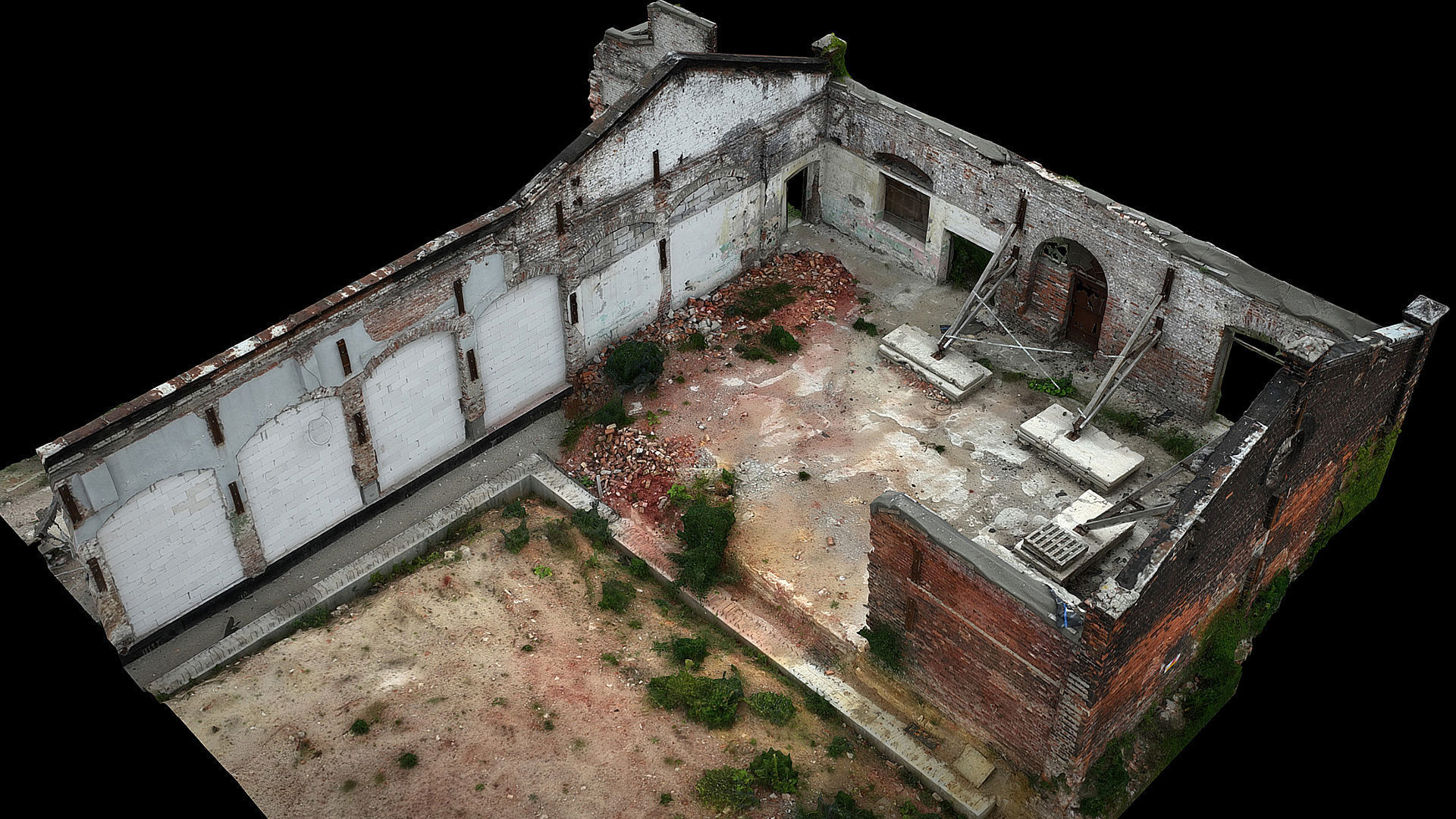 abandoned old factory building walls ruins photogrammetry Low-poly 3D model_3