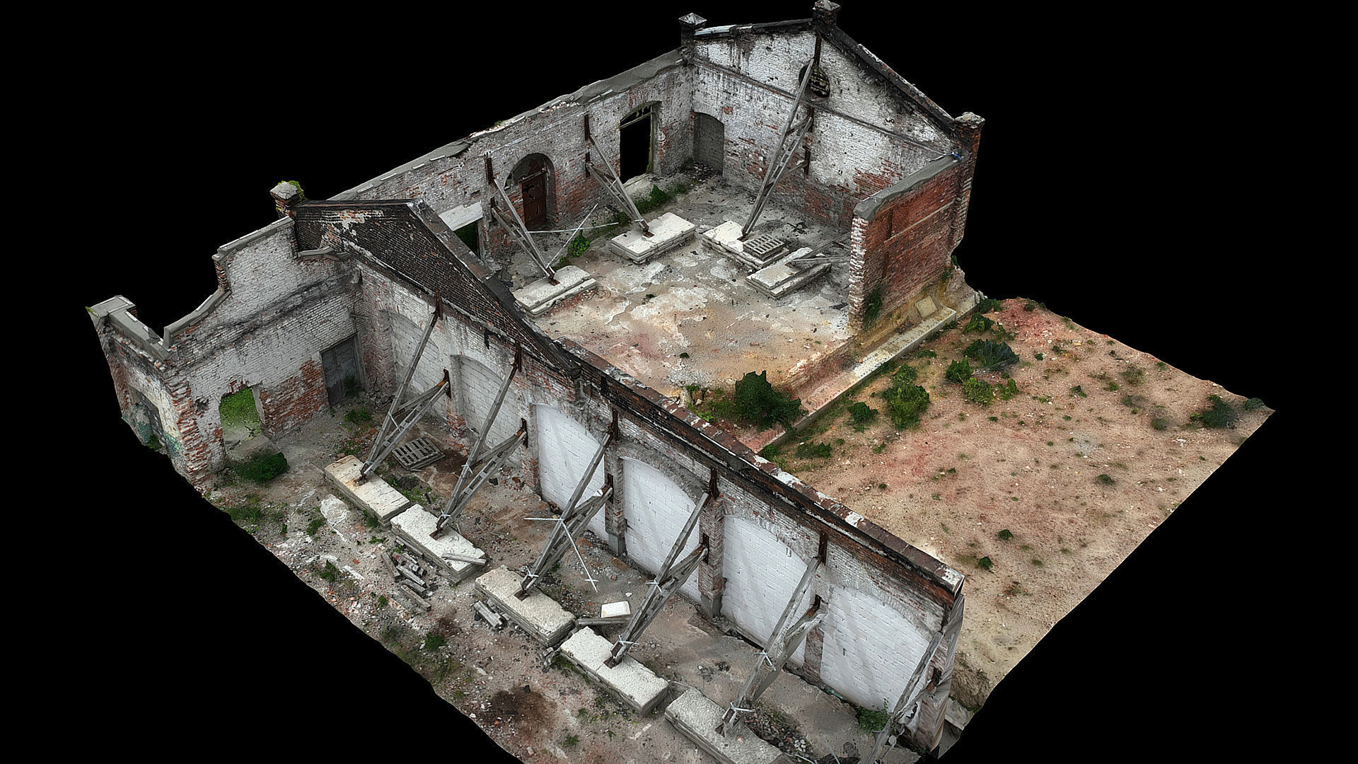 abandoned old factory building walls ruins photogrammetry Low-poly 3D model_1