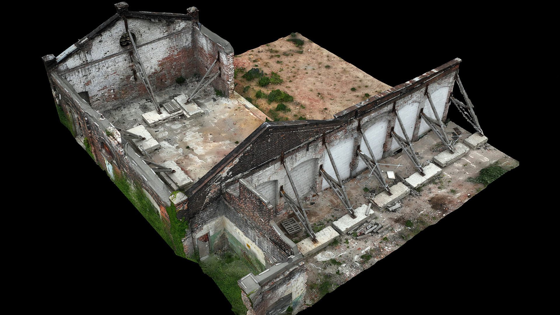 abandoned old factory building walls ruins photogrammetry Low-poly 3D model_2