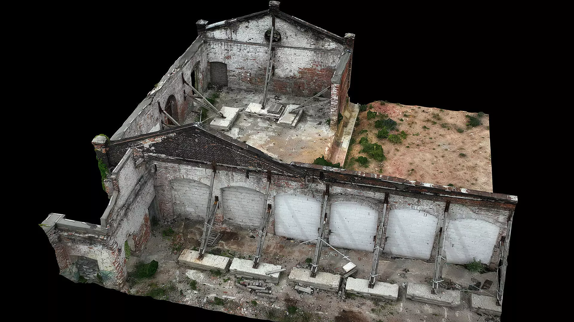 abandoned old factory building walls ruins photogrammetry Low-poly 3D model_0
