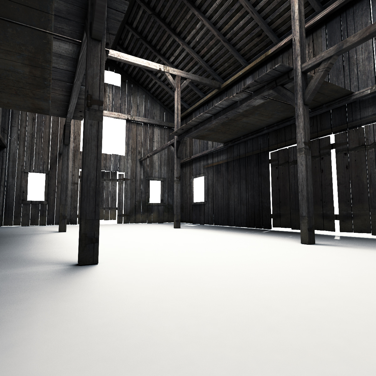 Barn model old with rusty roof Low-poly 3D model_5