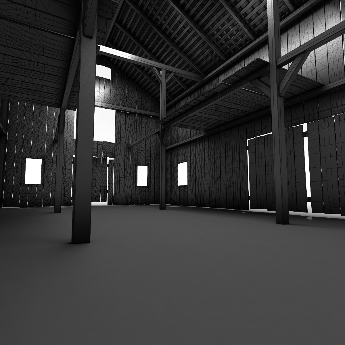 Barn model old with rusty roof Low-poly 3D model_13