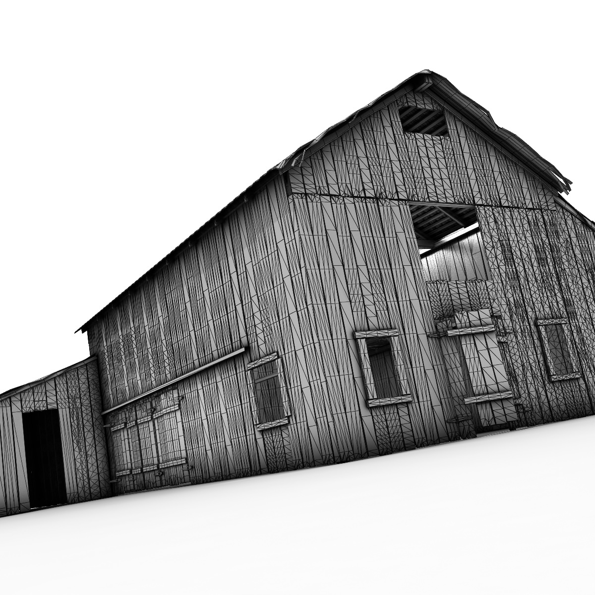 Barn model old with rusty roof Low-poly 3D model_11