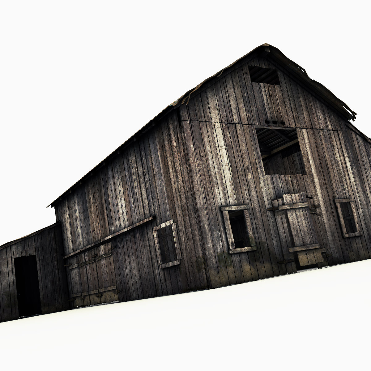 Barn model old with rusty roof Low-poly 3D model_3