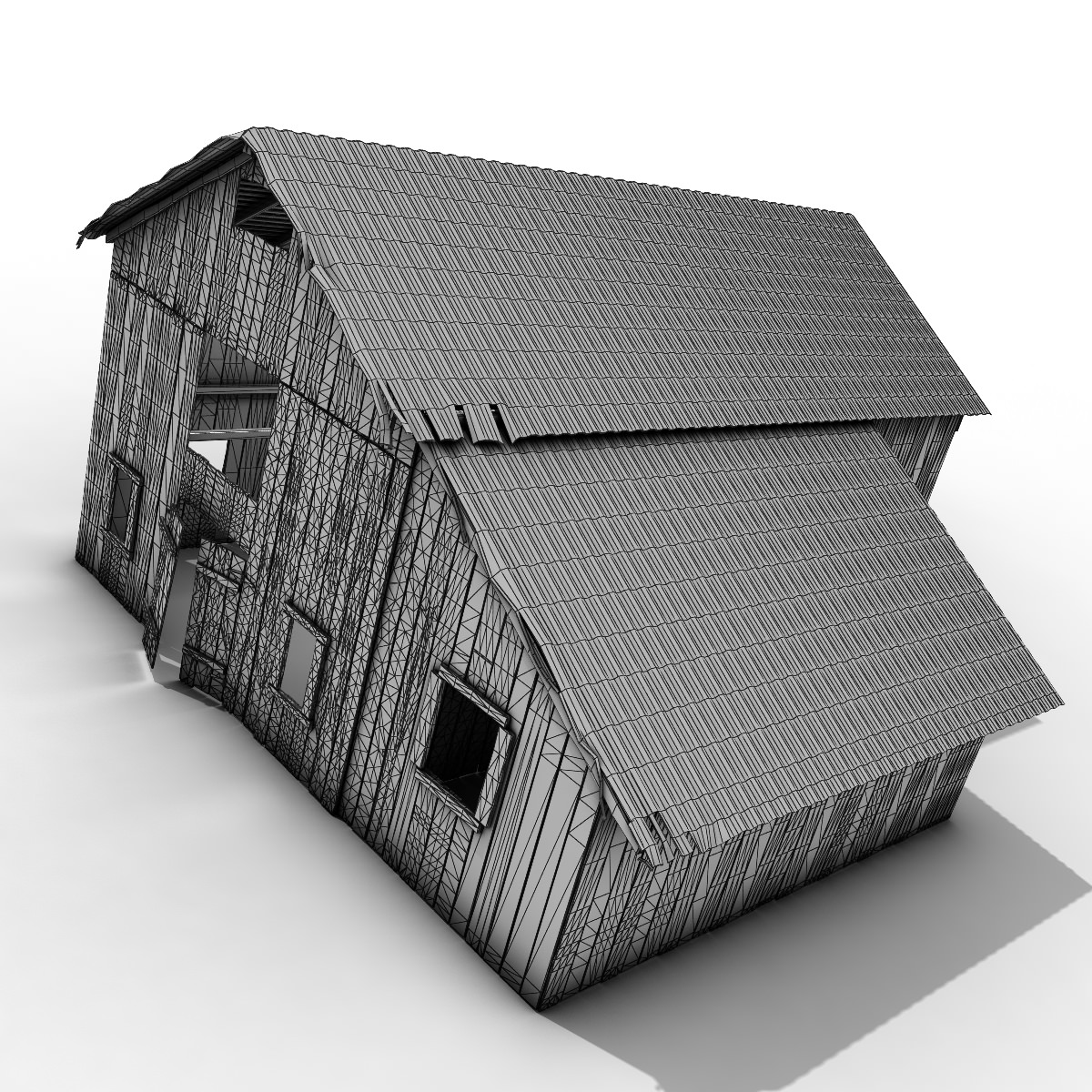 Barn model old with rusty roof Low-poly 3D model_8