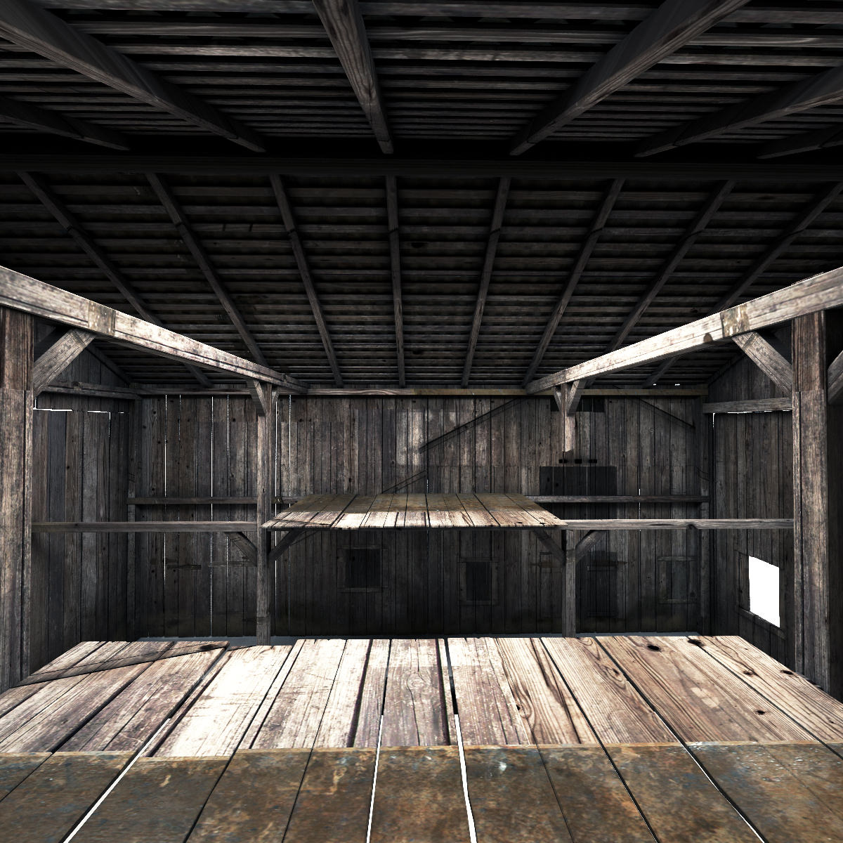 Barn model old with rusty roof Low-poly 3D model_7