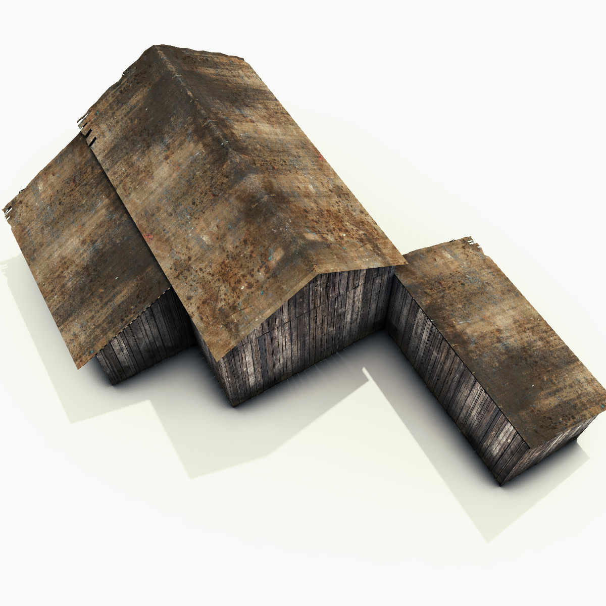 Barn model old with rusty roof Low-poly 3D model_2