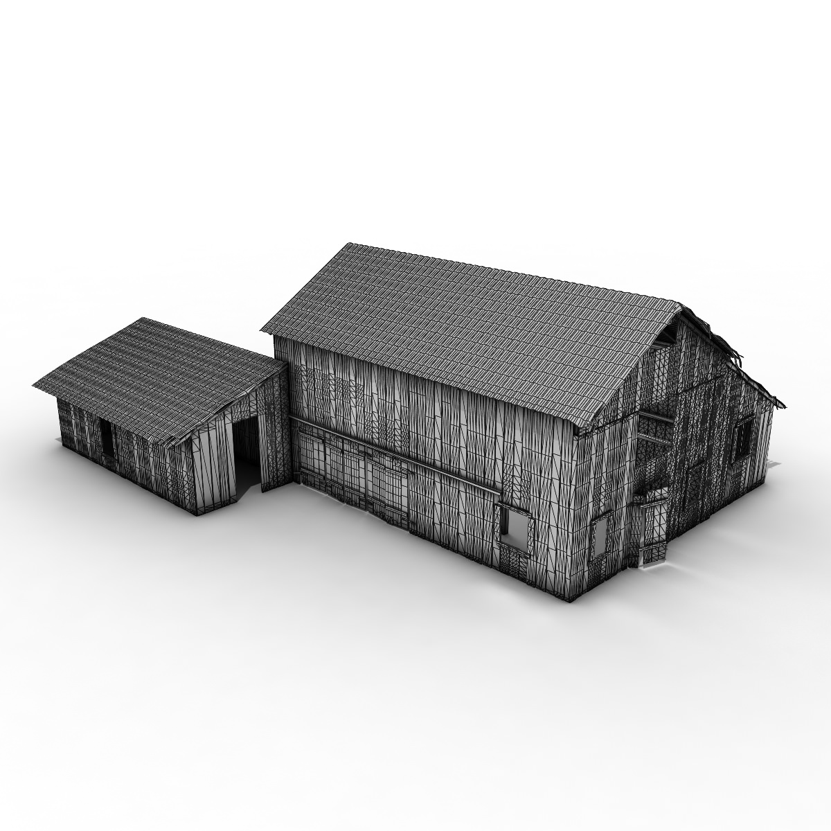 Barn model old with rusty roof Low-poly 3D model_9