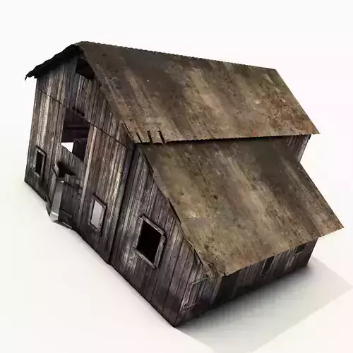 Barn model old with rusty roof Low-poly 3D model