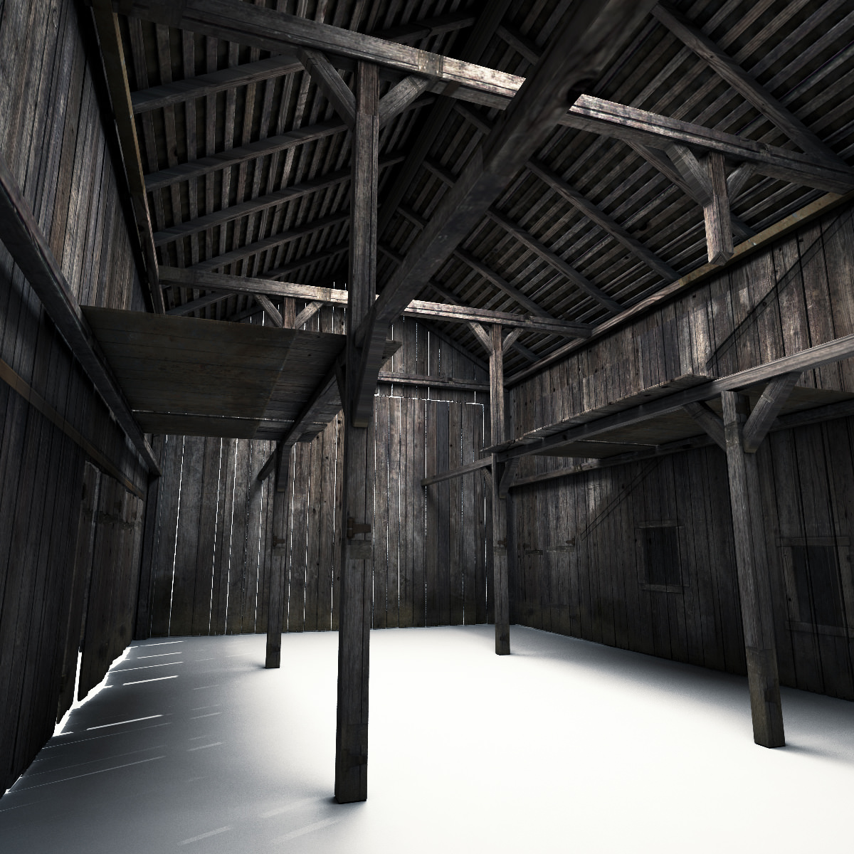 Barn model old with rusty roof Low-poly 3D model_6