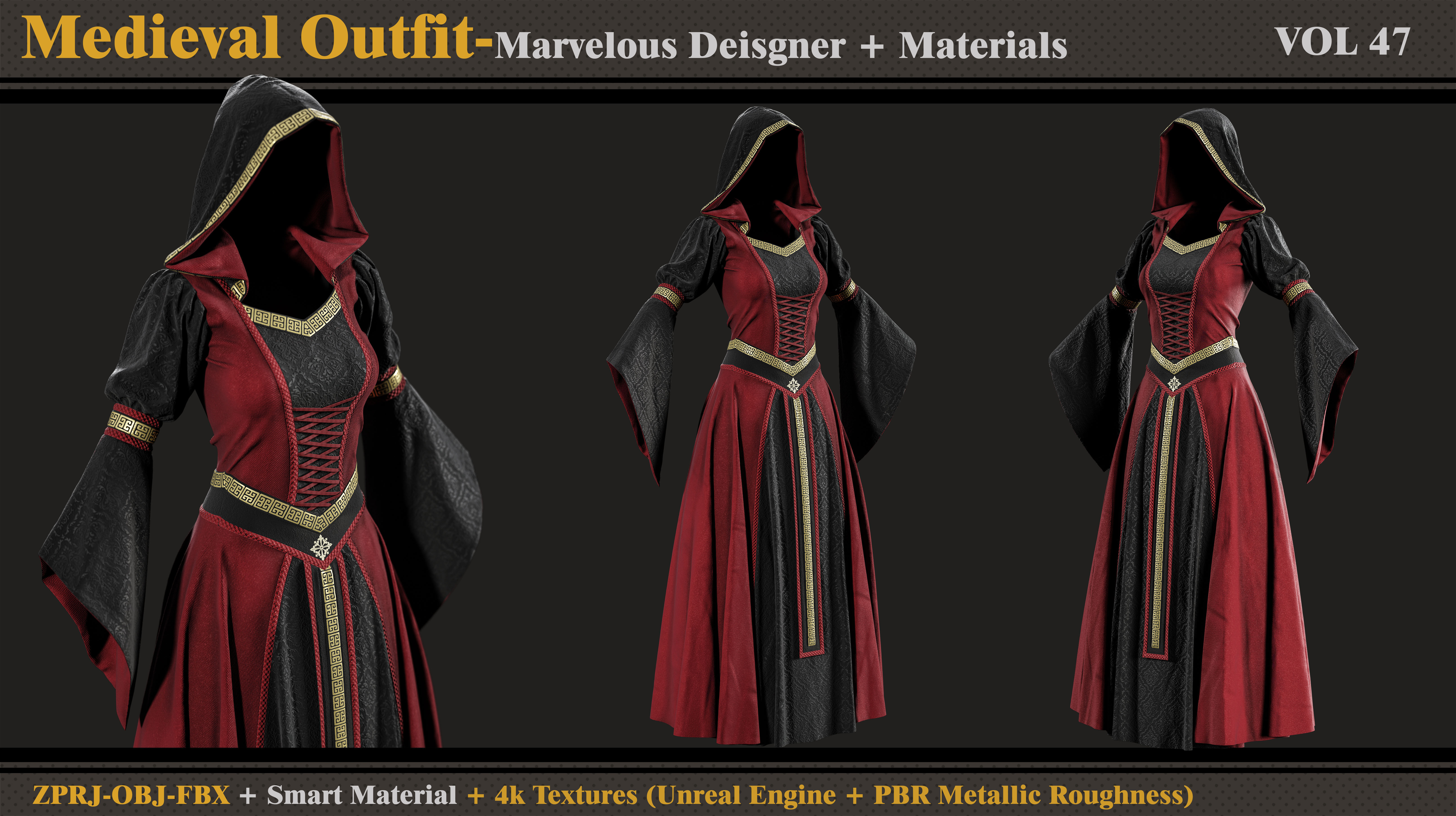 Medieval Outfit-MD-Clo3d-Smart Material- Textures-OBJ-FBX 3D model_2