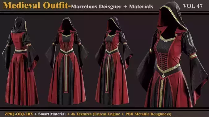 Medieval Outfit-MD-Clo3d-Smart Material- Textures-OBJ-FBX 3D model