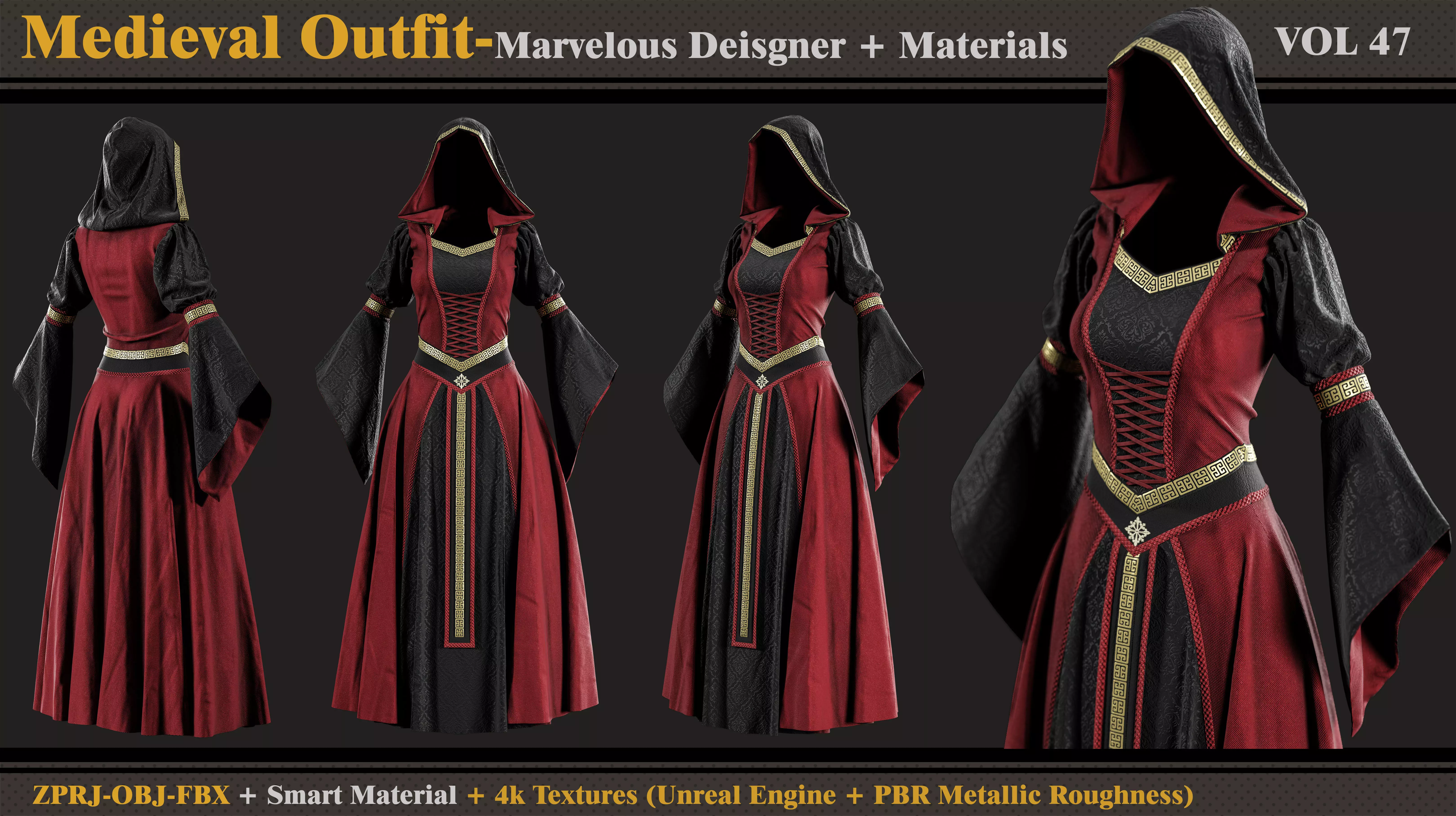 Medieval Outfit-MD-Clo3d-Smart Material- Textures-OBJ-FBX 3D model_0