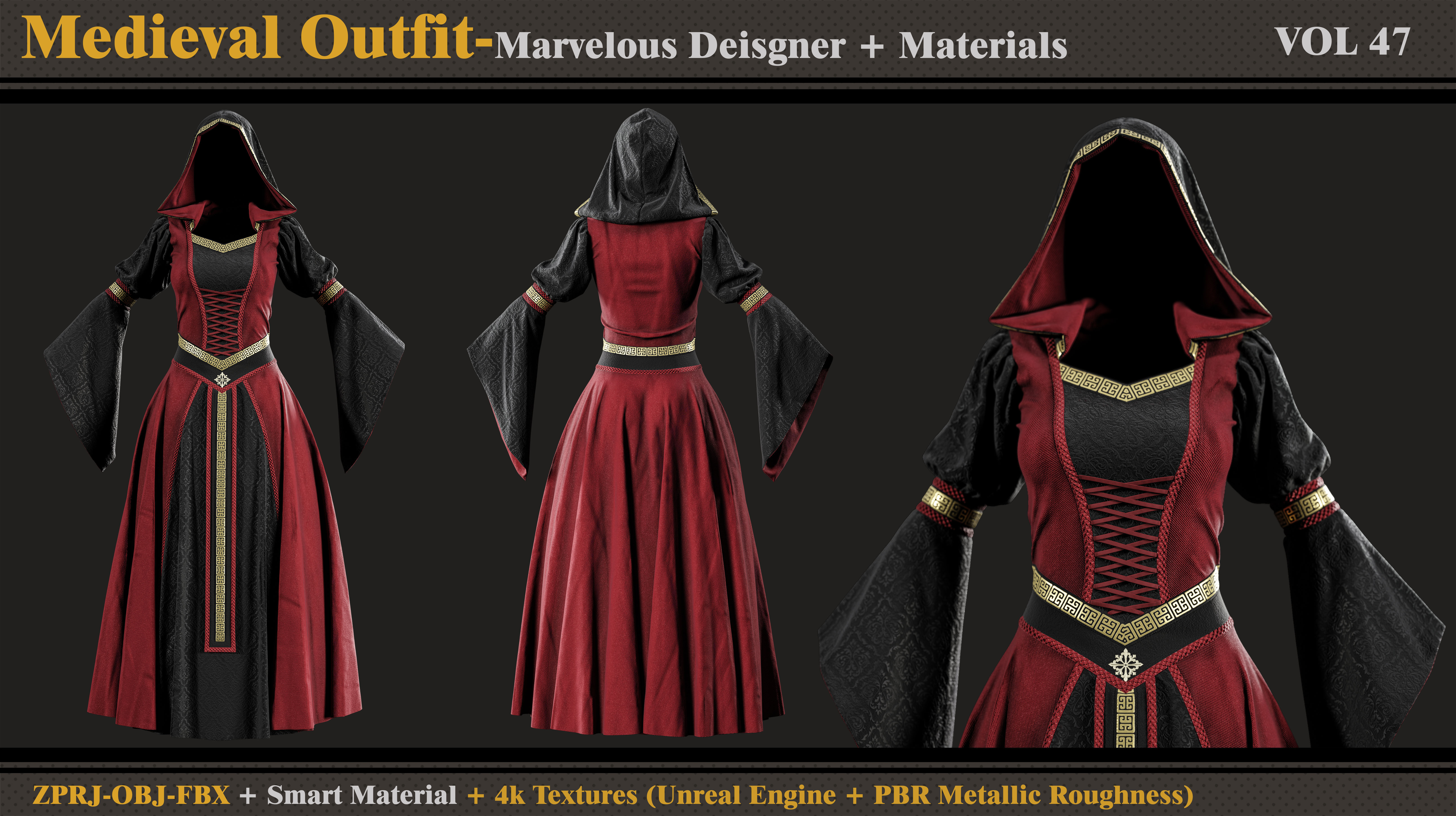 Medieval Outfit-MD-Clo3d-Smart Material- Textures-OBJ-FBX 3D model_1