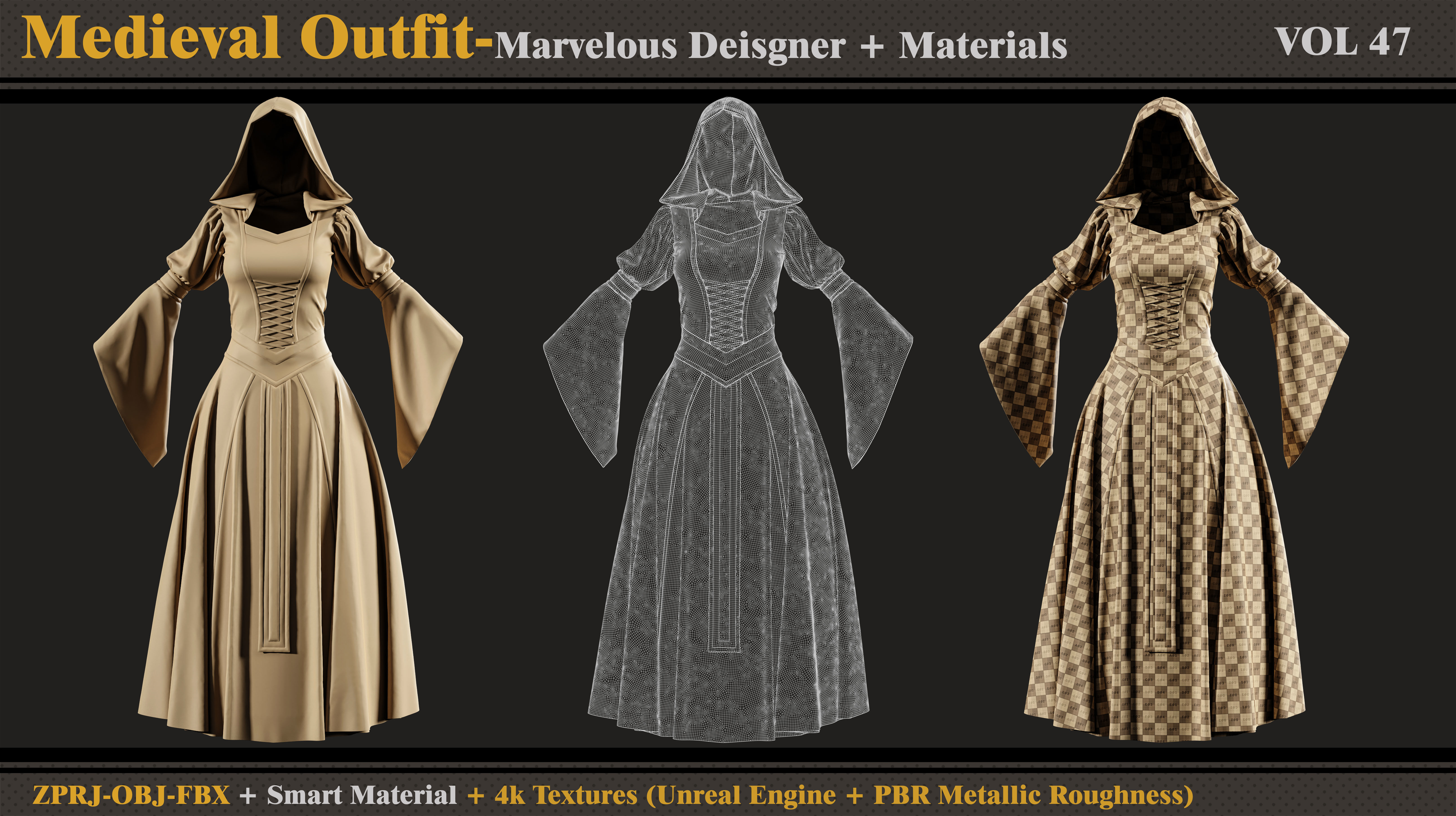 Medieval Outfit-MD-Clo3d-Smart Material- Textures-OBJ-FBX 3D model_3