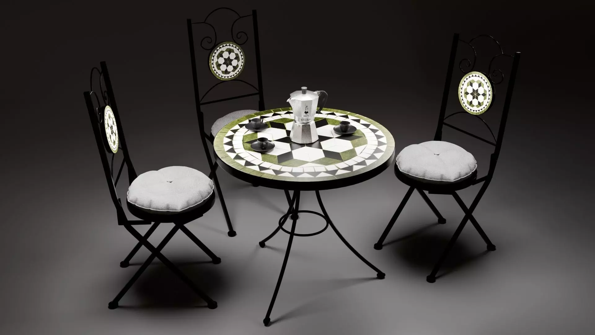 Italian Style 3D Model Collection Table Chairs Moka Pot Free 3D model