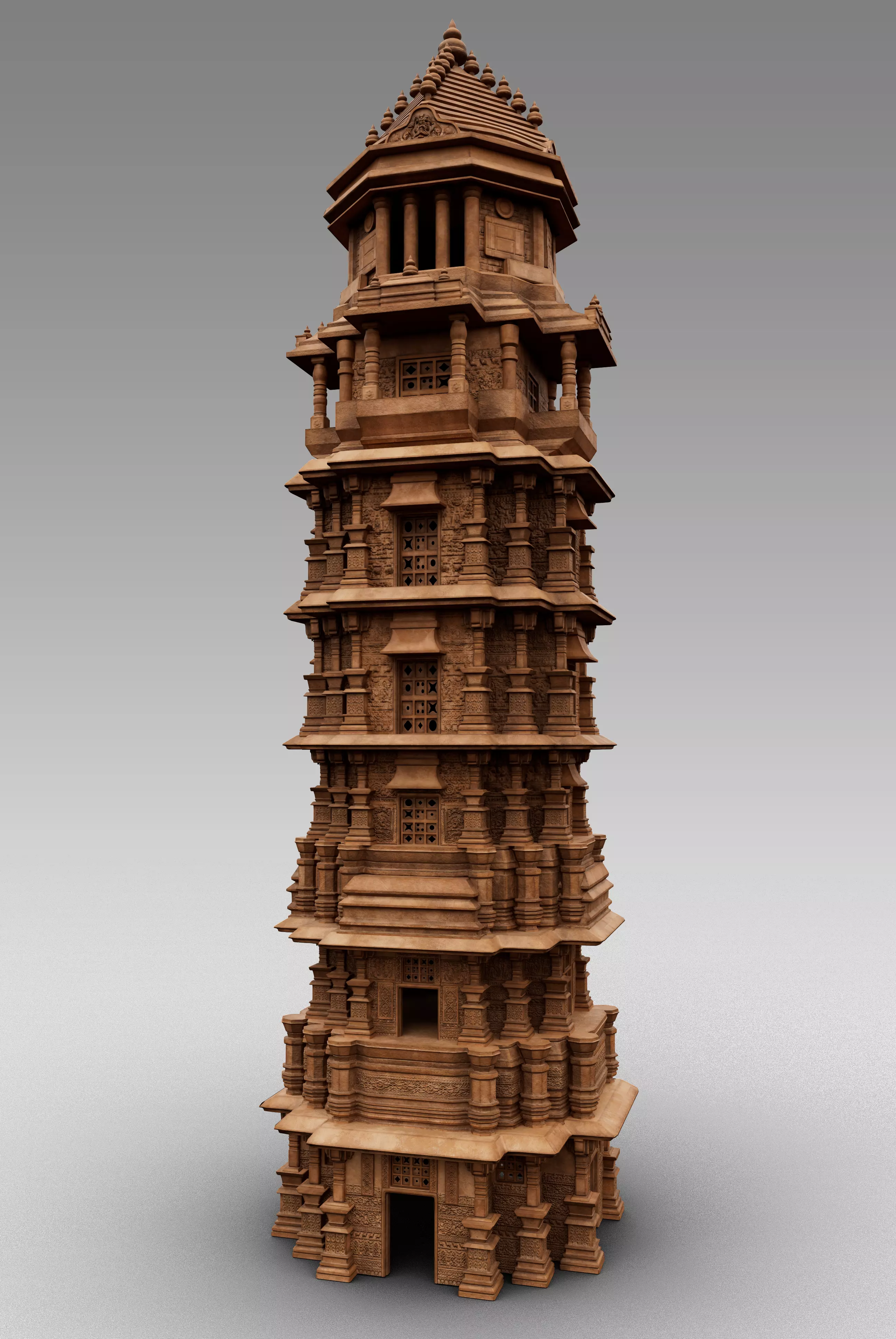 Vijaya Stambha - Game and Movie Ready Low-poly model Low-poly 3D model_0